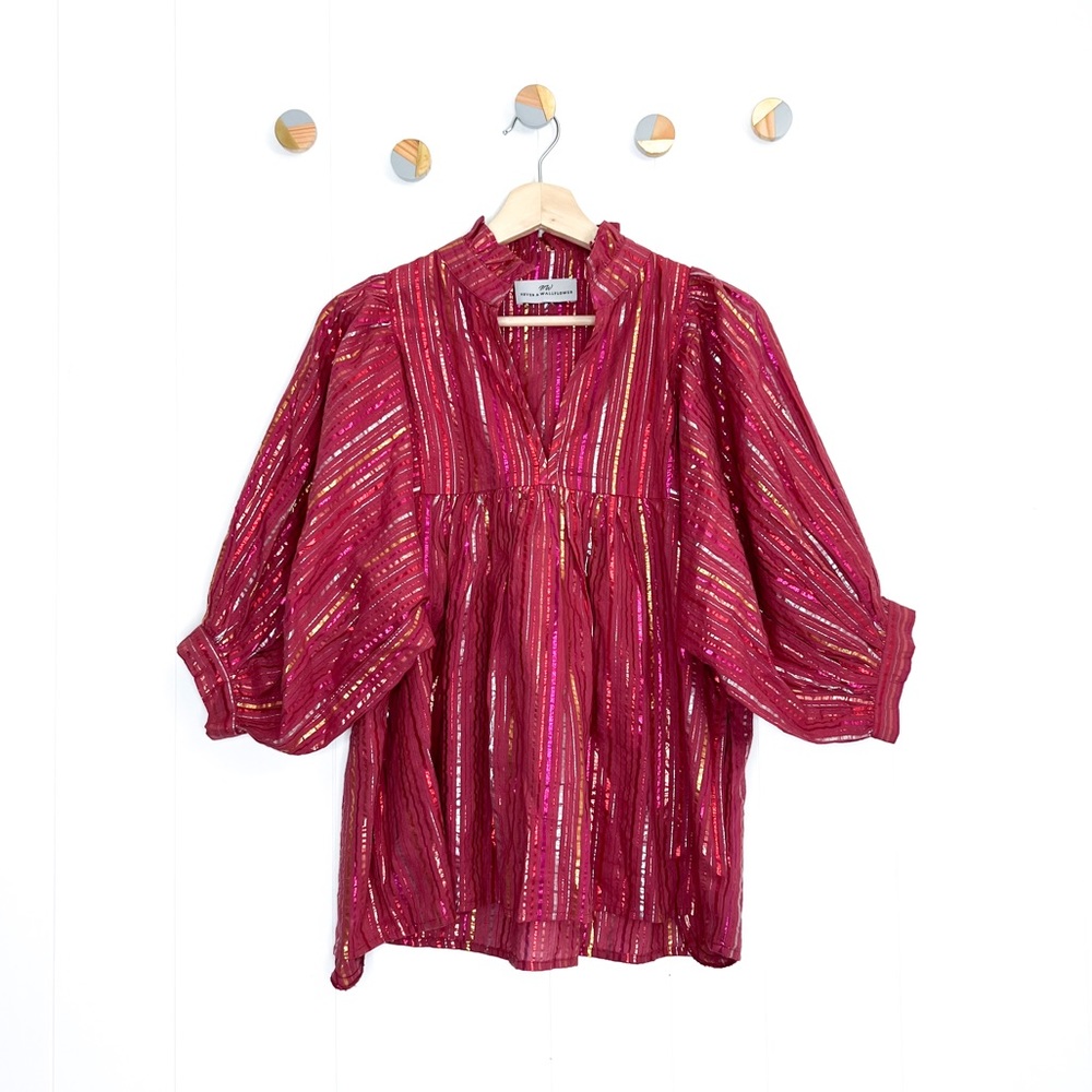 Never A Wallflower High Neck Top Pink Metallic Stripe